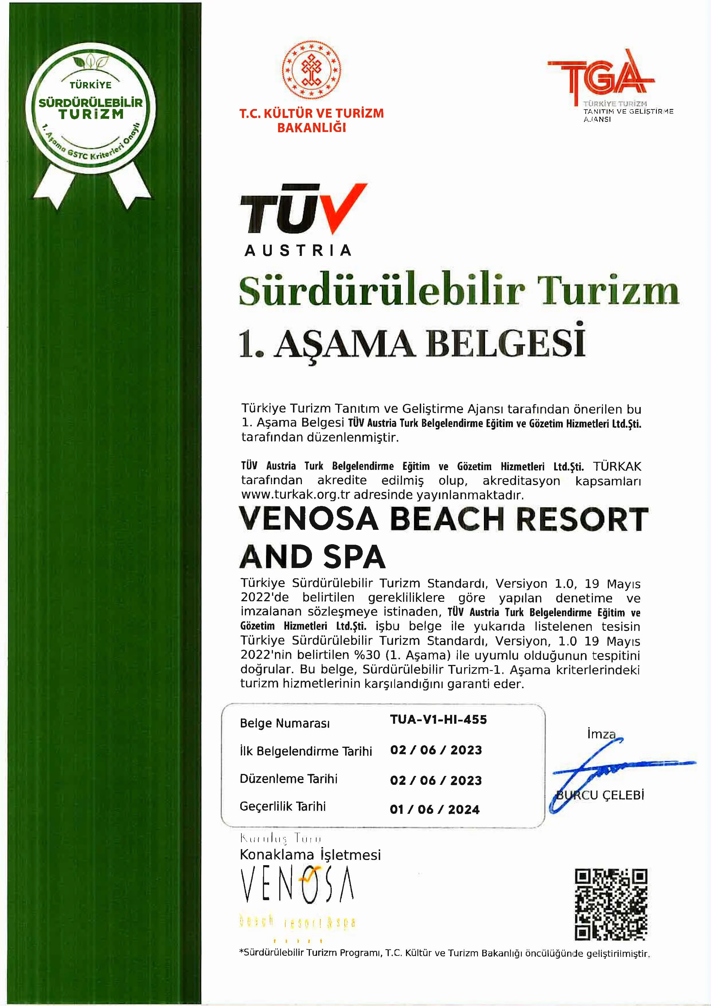 Venosa Beach sertifika 1